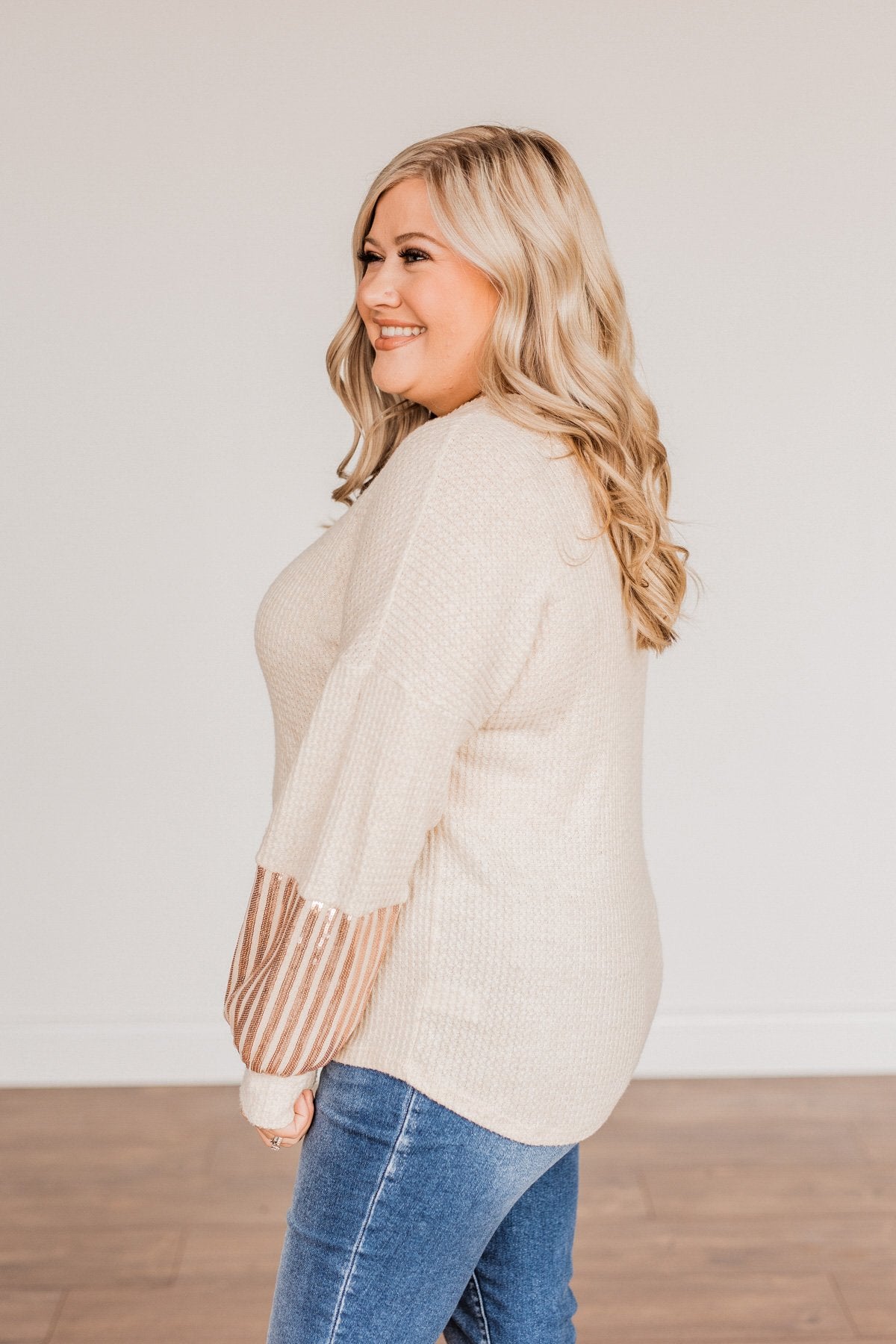 Ready To Sparkle Long Sleeve Top- Taupe