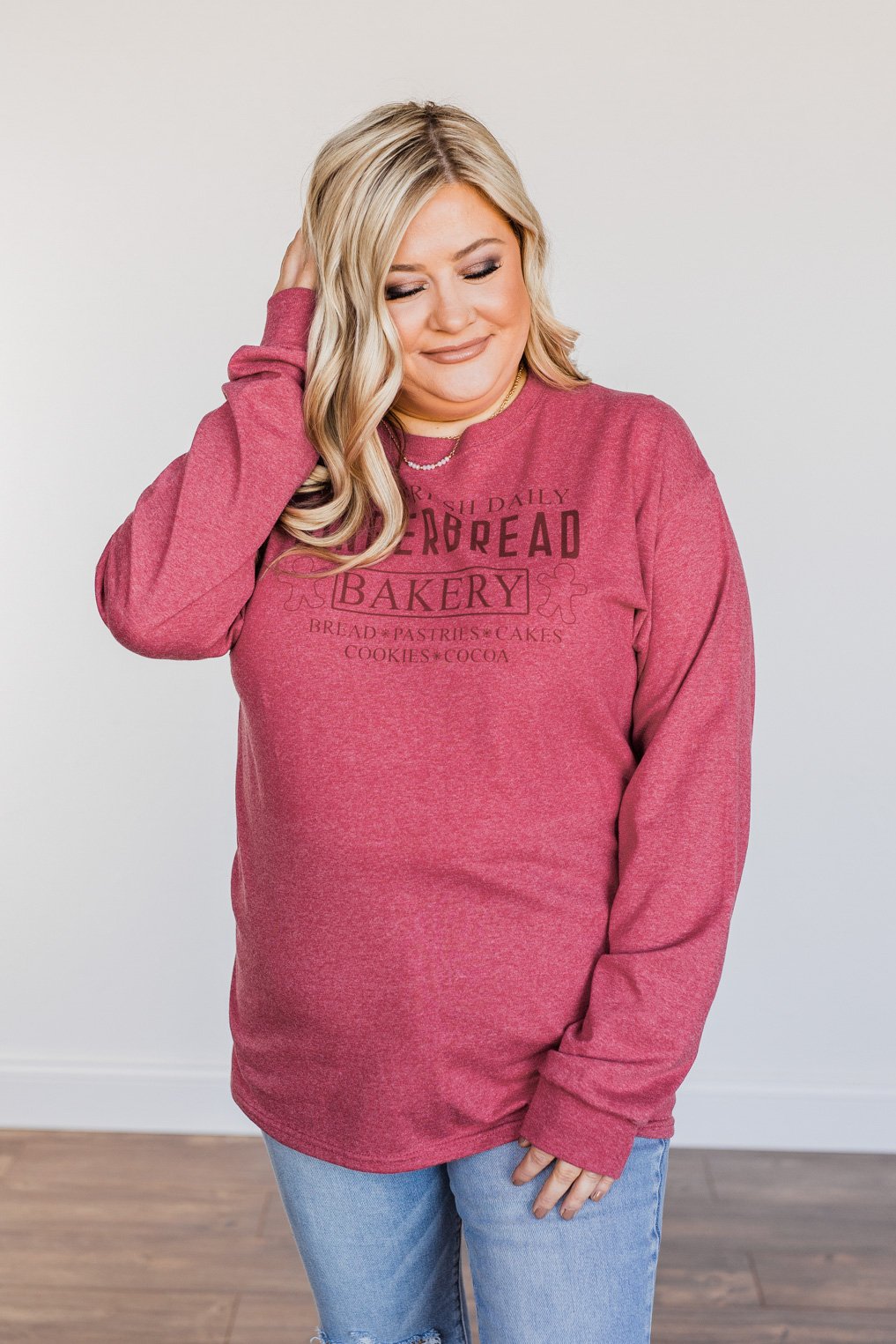"Gingerbread Bakery" Graphic Long Sleeve Top- Red