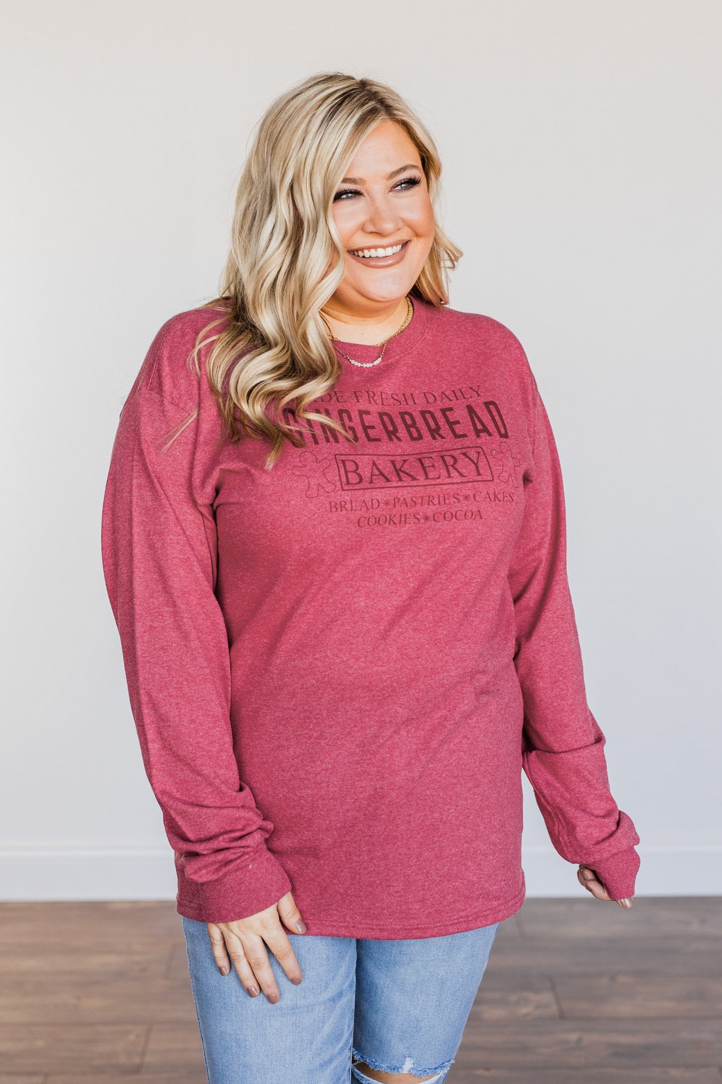 "Gingerbread Bakery" Graphic Long Sleeve Top- Red