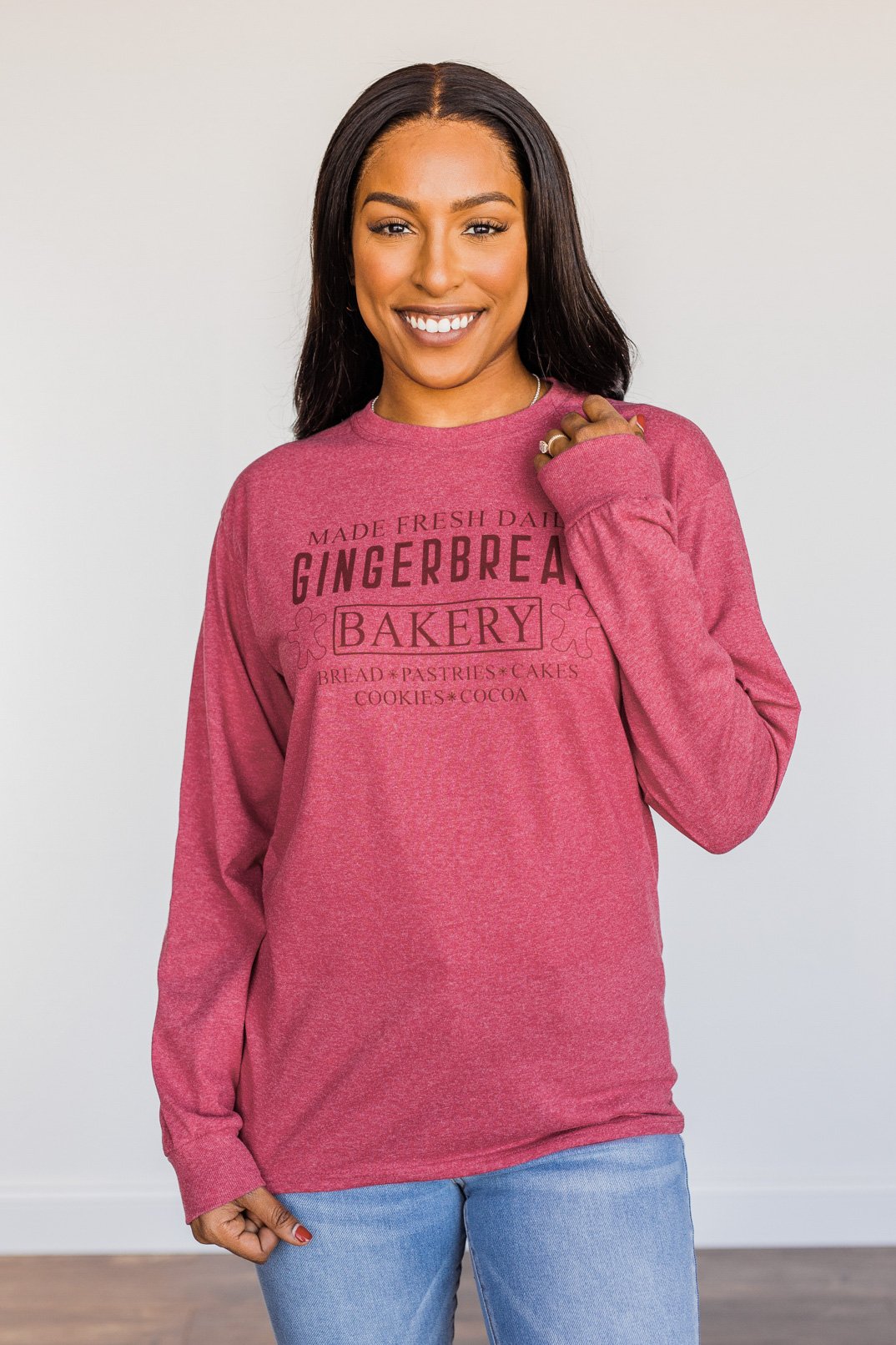 "Gingerbread Bakery" Graphic Long Sleeve Top- Red