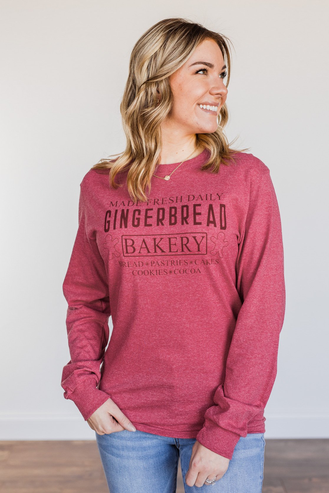 "Gingerbread Bakery" Graphic Long Sleeve Top- Red