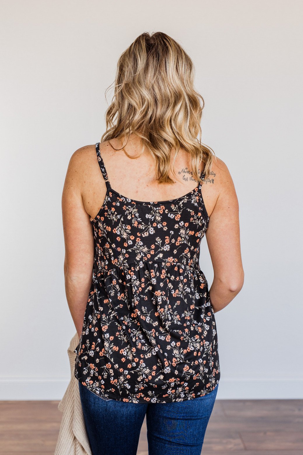 Endless Fields Button Tank Top- Black & Sage