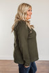 Done Hesitating Button Long Sleeve Top- Dark Olive