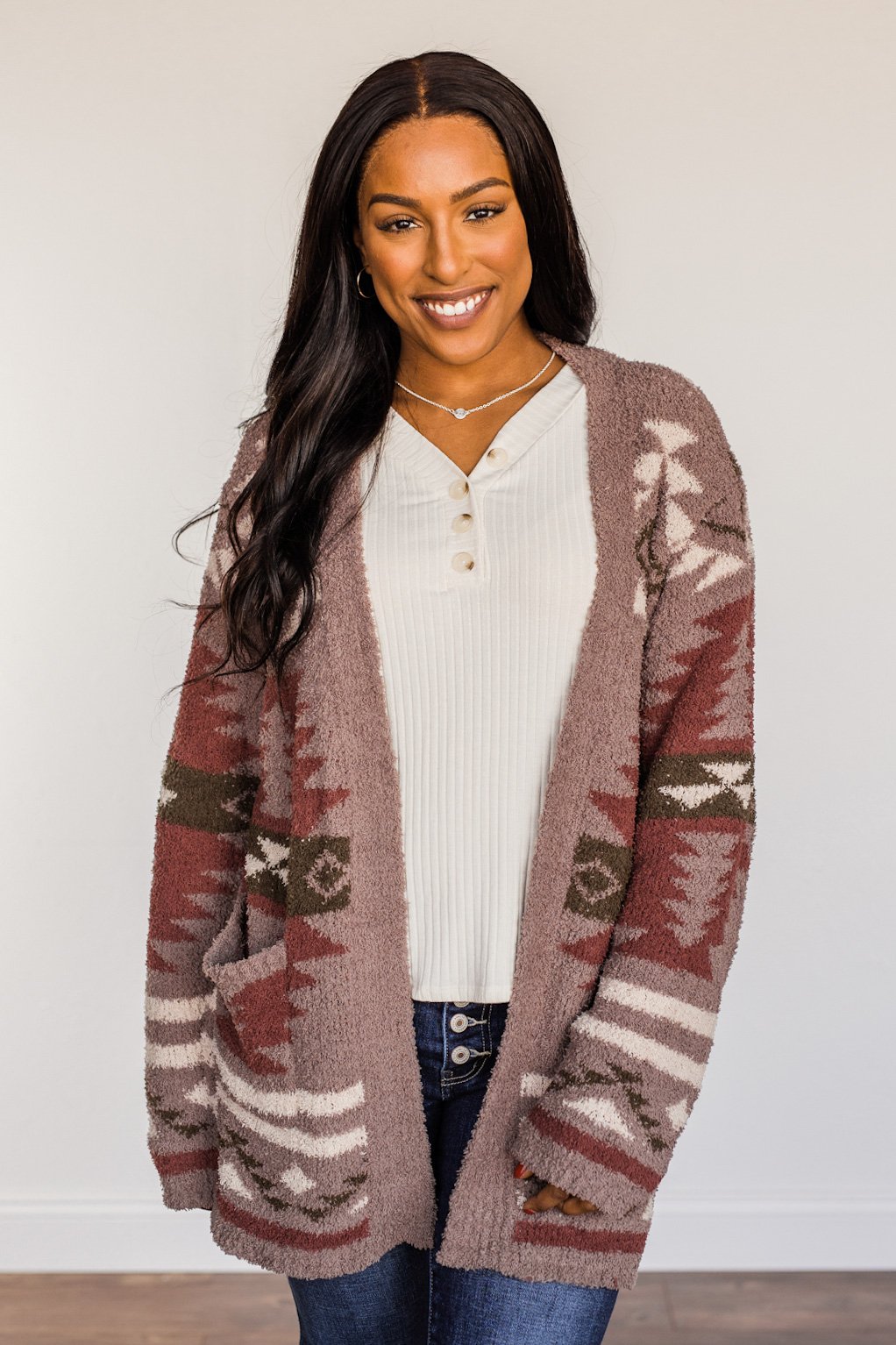 Hard to Forget Aztec Cardigan- Mocha