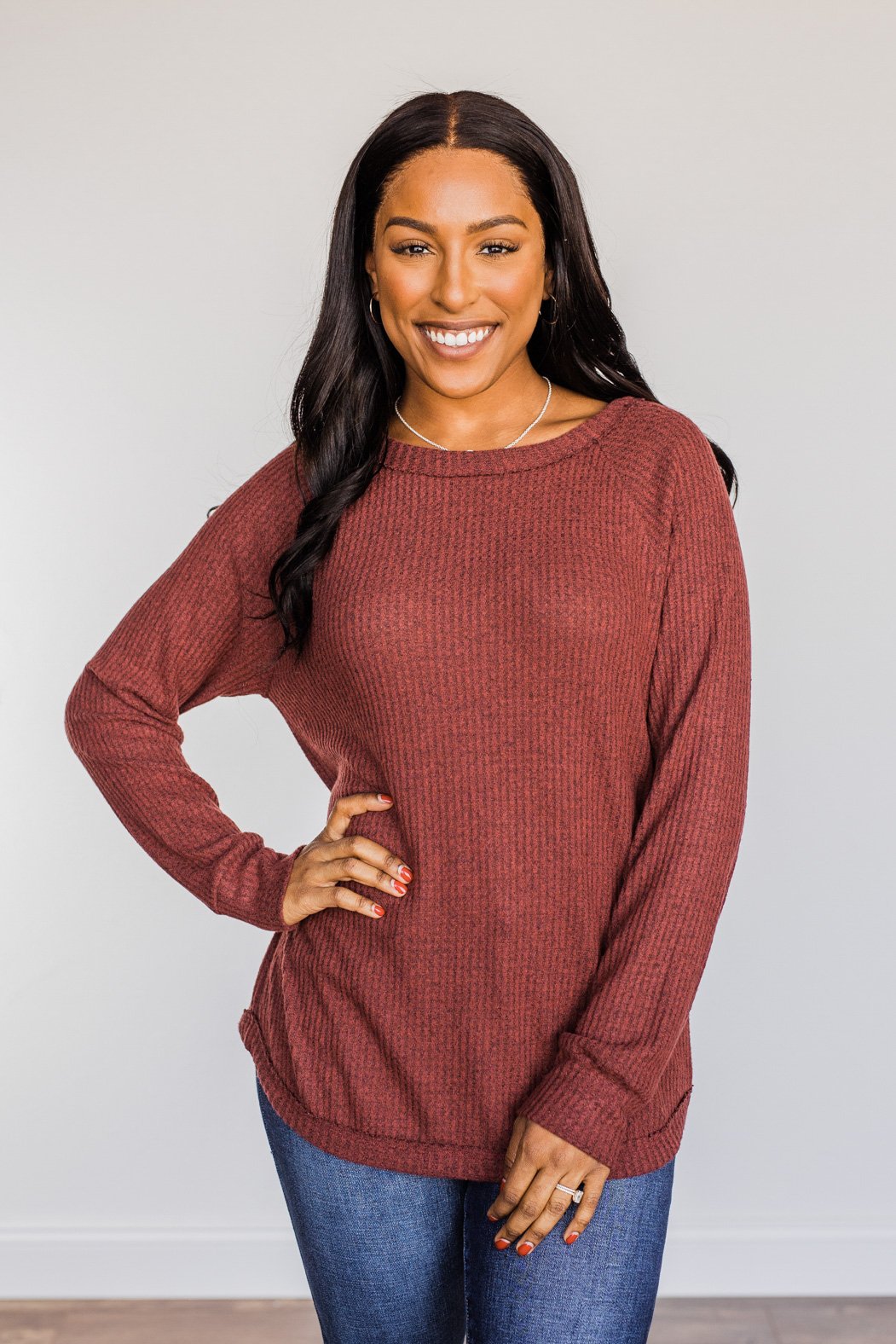 Unspeakable Beauty Knit Long Sleeve Top- Burgundy