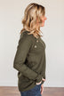 Done Hesitating Button Long Sleeve Top- Dark Olive