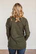 Done Hesitating Button Long Sleeve Top- Dark Olive