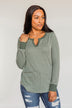 Tied For Love Ribbed Long Sleeve Top- Olive