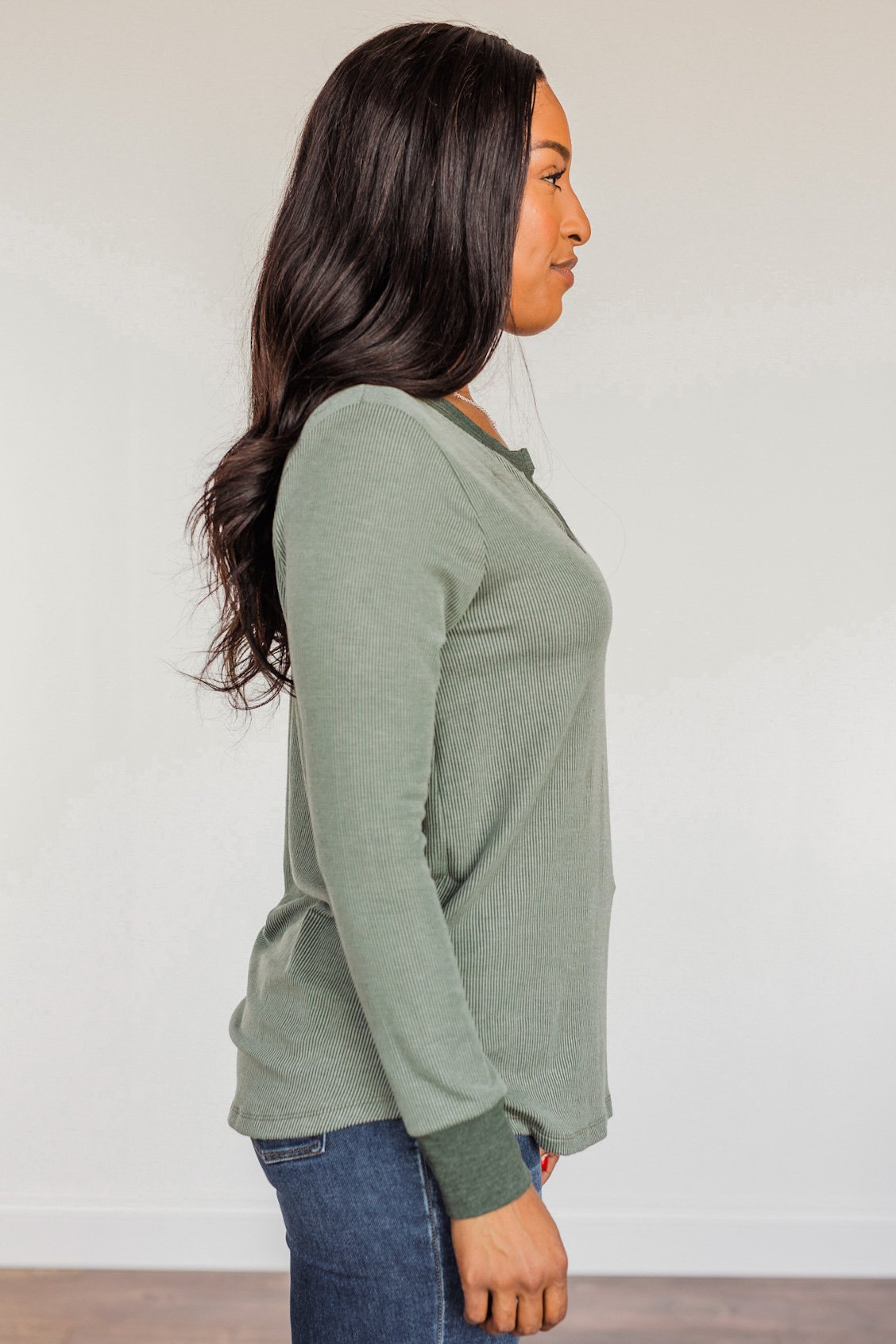 Tied For Love Ribbed Long Sleeve Top- Olive