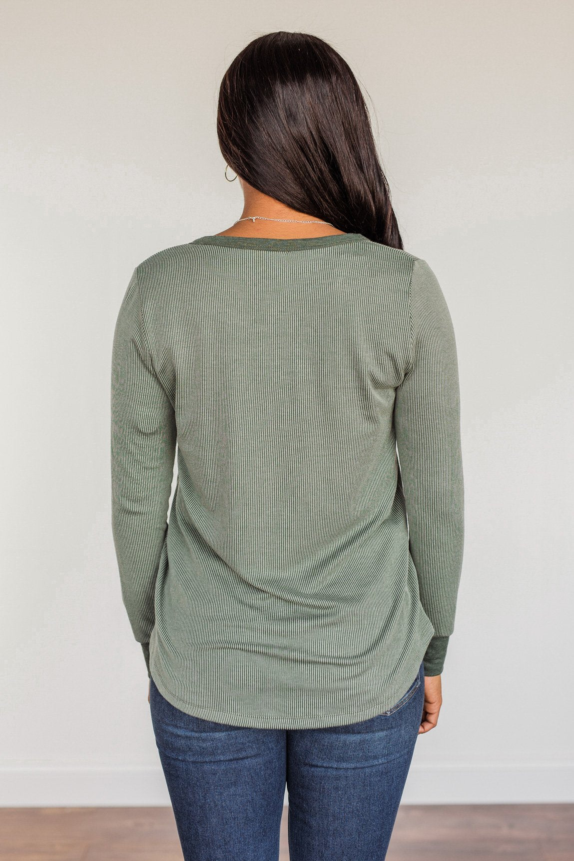 Tied For Love Ribbed Long Sleeve Top- Olive