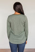 Tied For Love Ribbed Long Sleeve Top- Olive