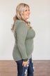 Tied For Love Ribbed Long Sleeve Top- Olive