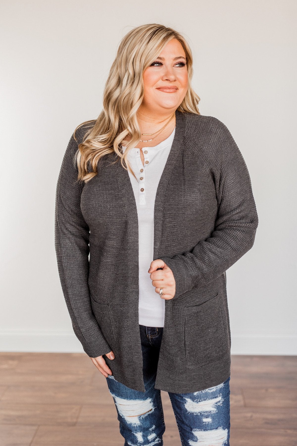 Need Some Time Away Knit Cardigan- Charcoal