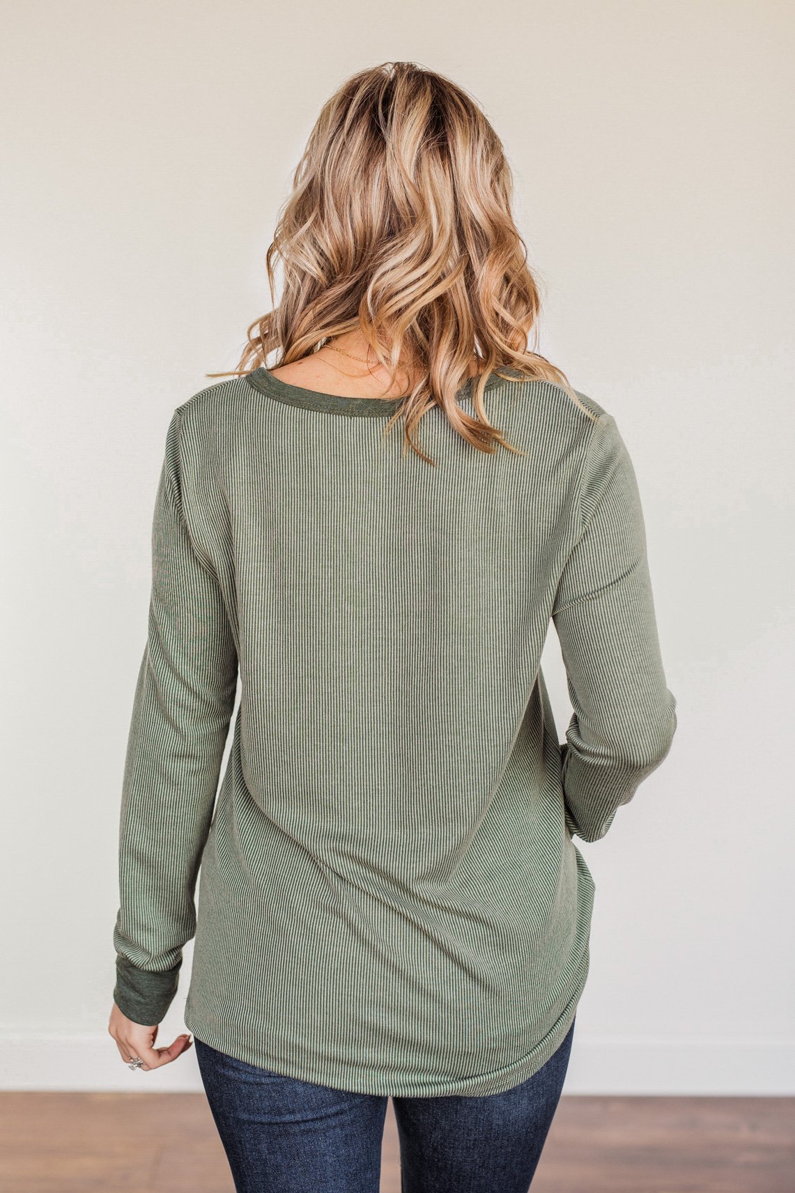 Tied For Love Ribbed Long Sleeve Top- Olive