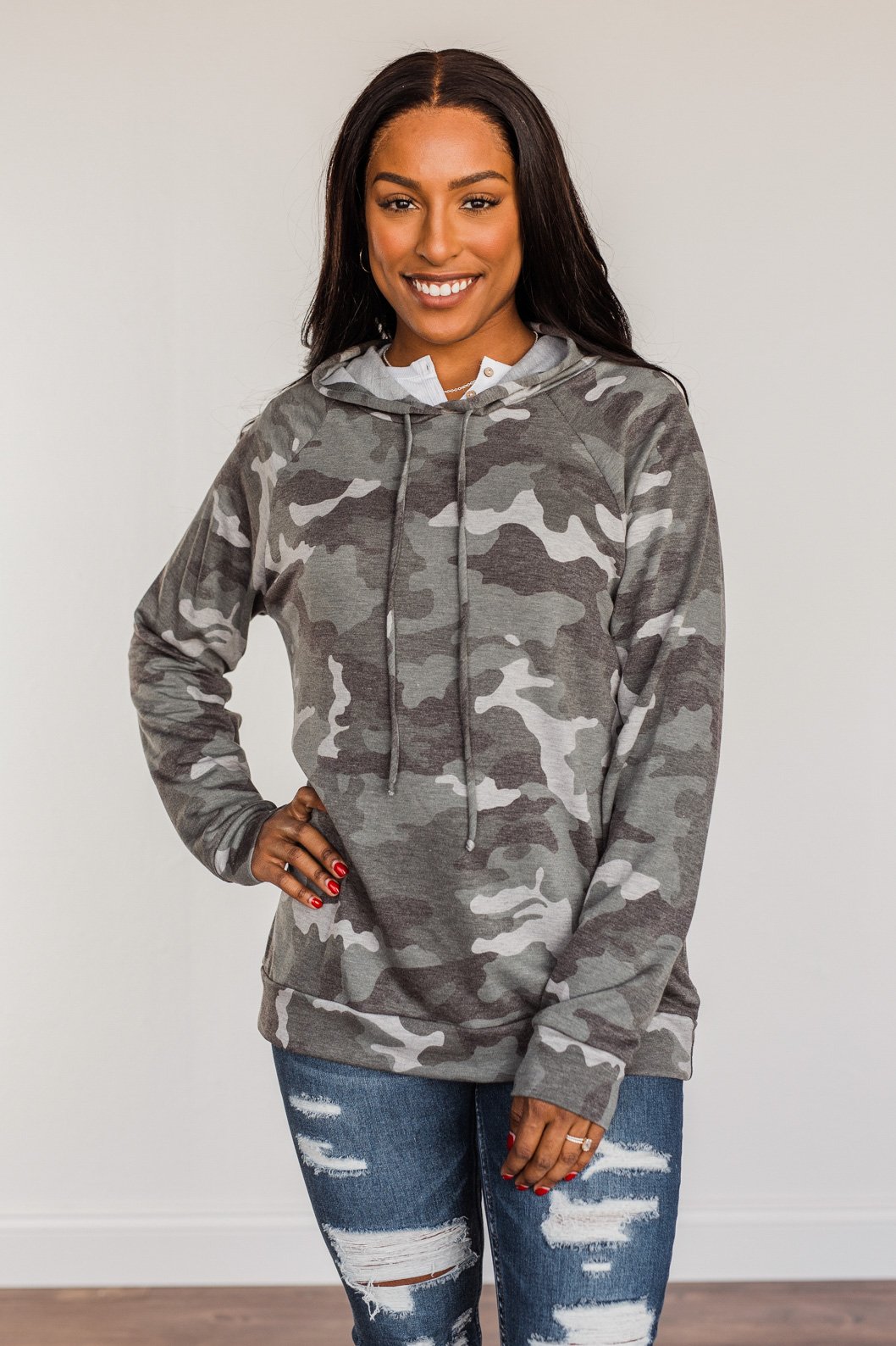 Anything Is Possible Drawstring Hoodie- Camo