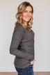 Pure Hearts Button Babydoll Top- Charcoal