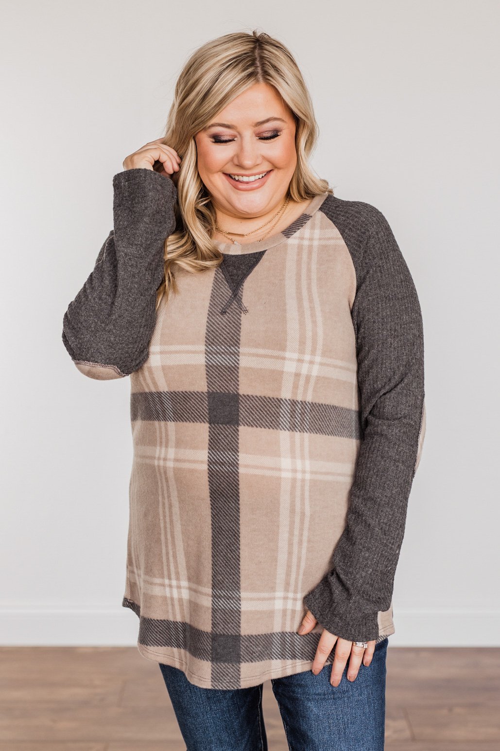 Decadent Days Long Sleeve Top- Taupe & Charcoal