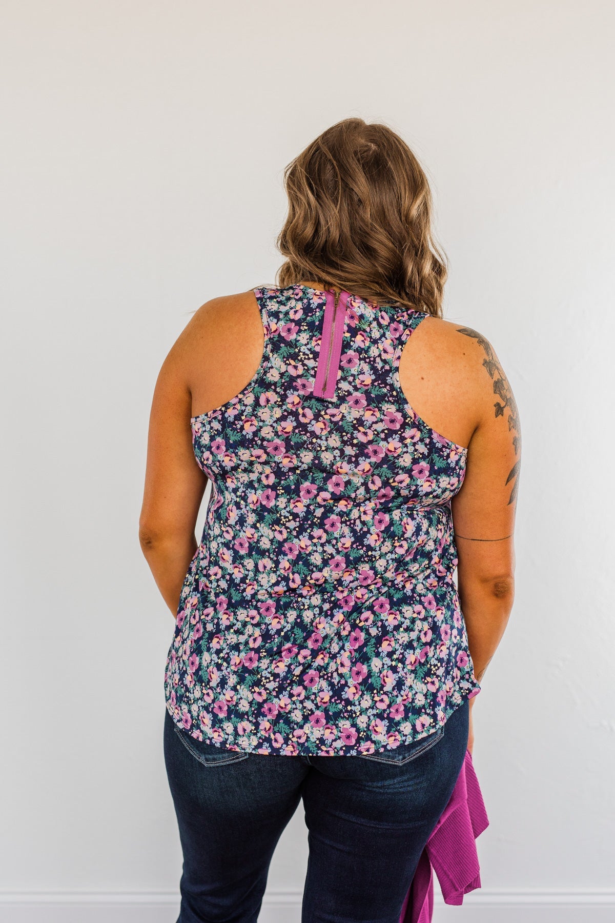 Center Of Attention Floral Tank Top- Navy
