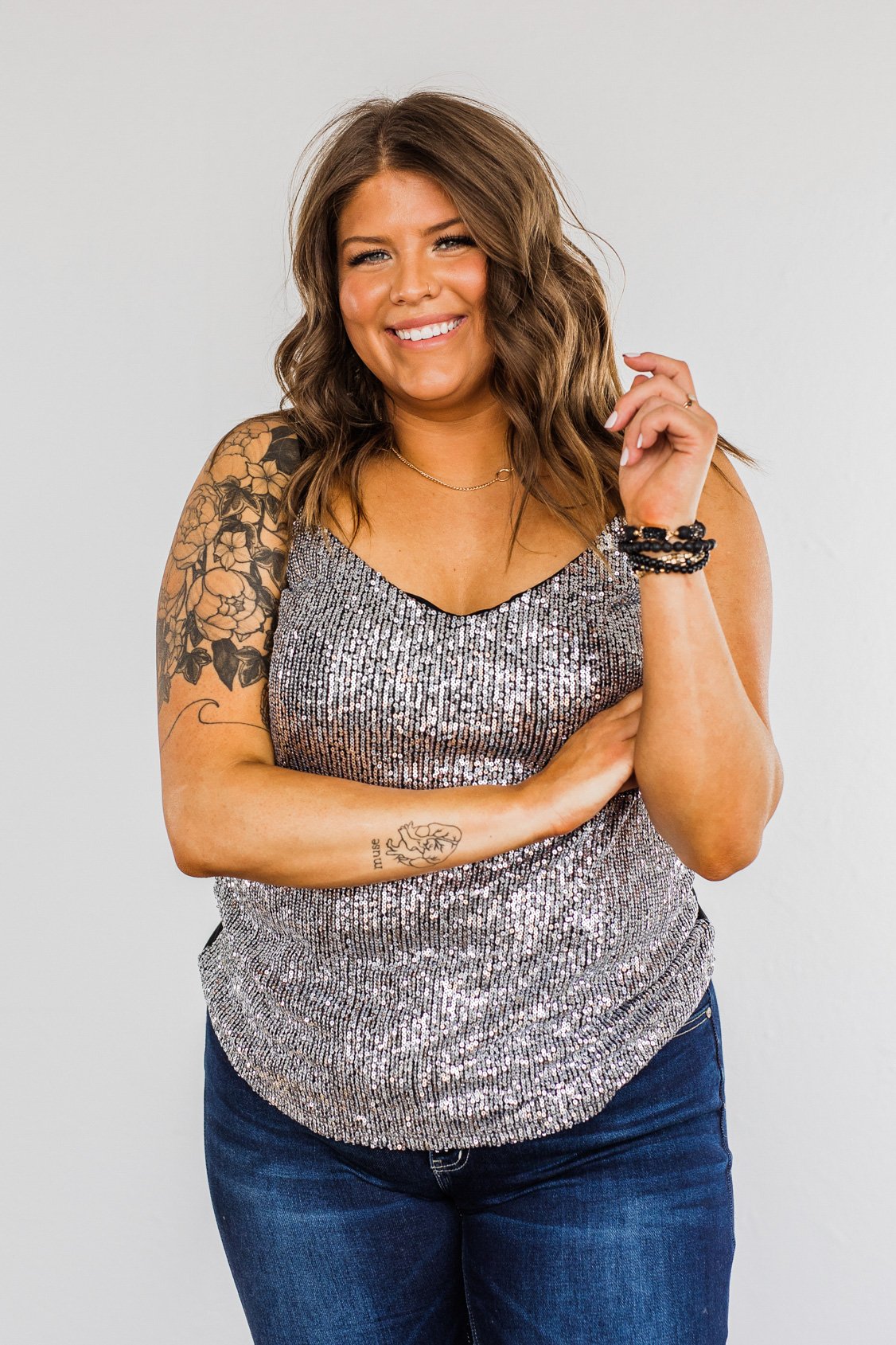 Dance Through The Night Sequin Tank Top- Black Silver