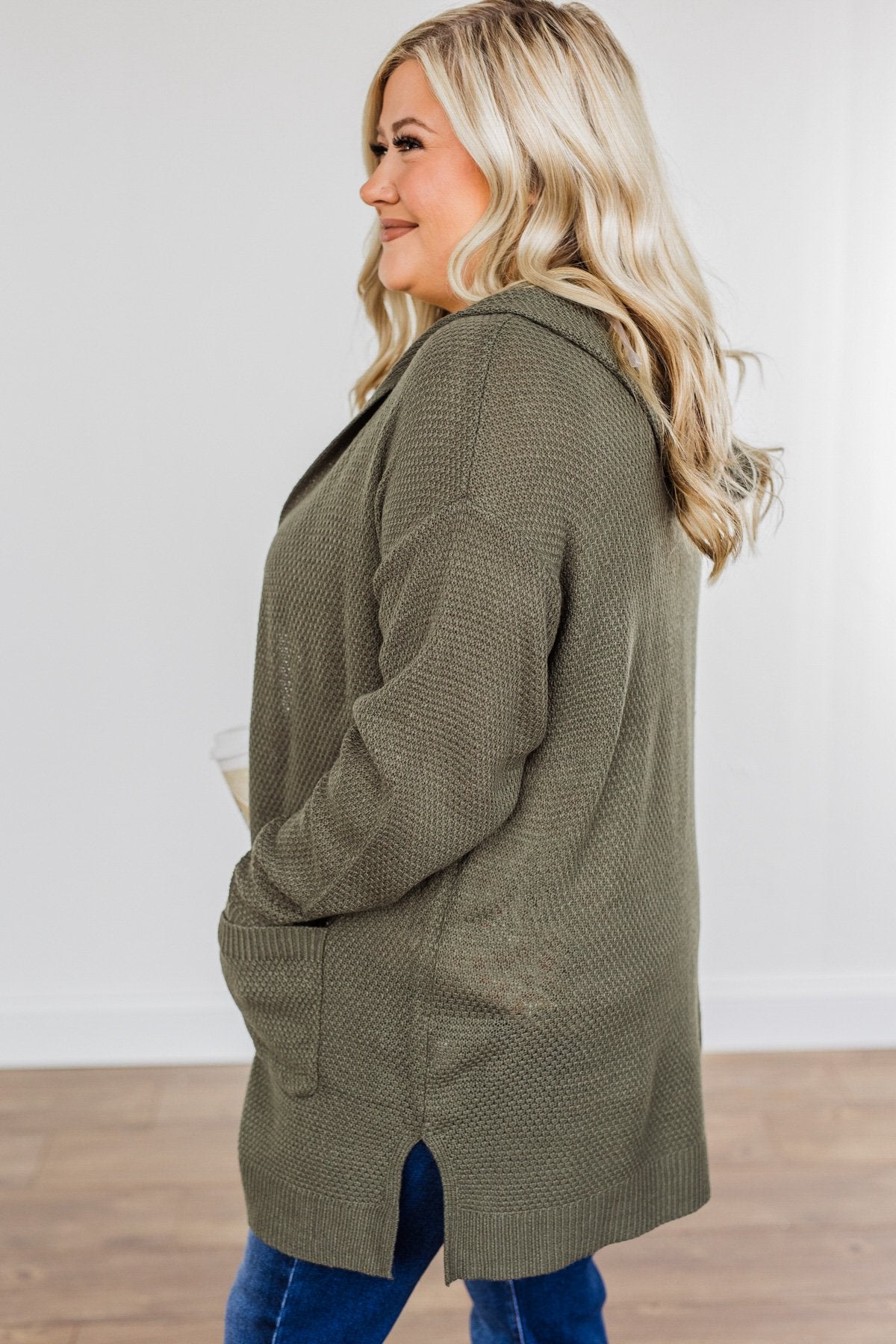 Nothing To Prove Hooded Knit Cardigan- Olive