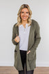 Nothing To Prove Hooded Knit Cardigan- Olive