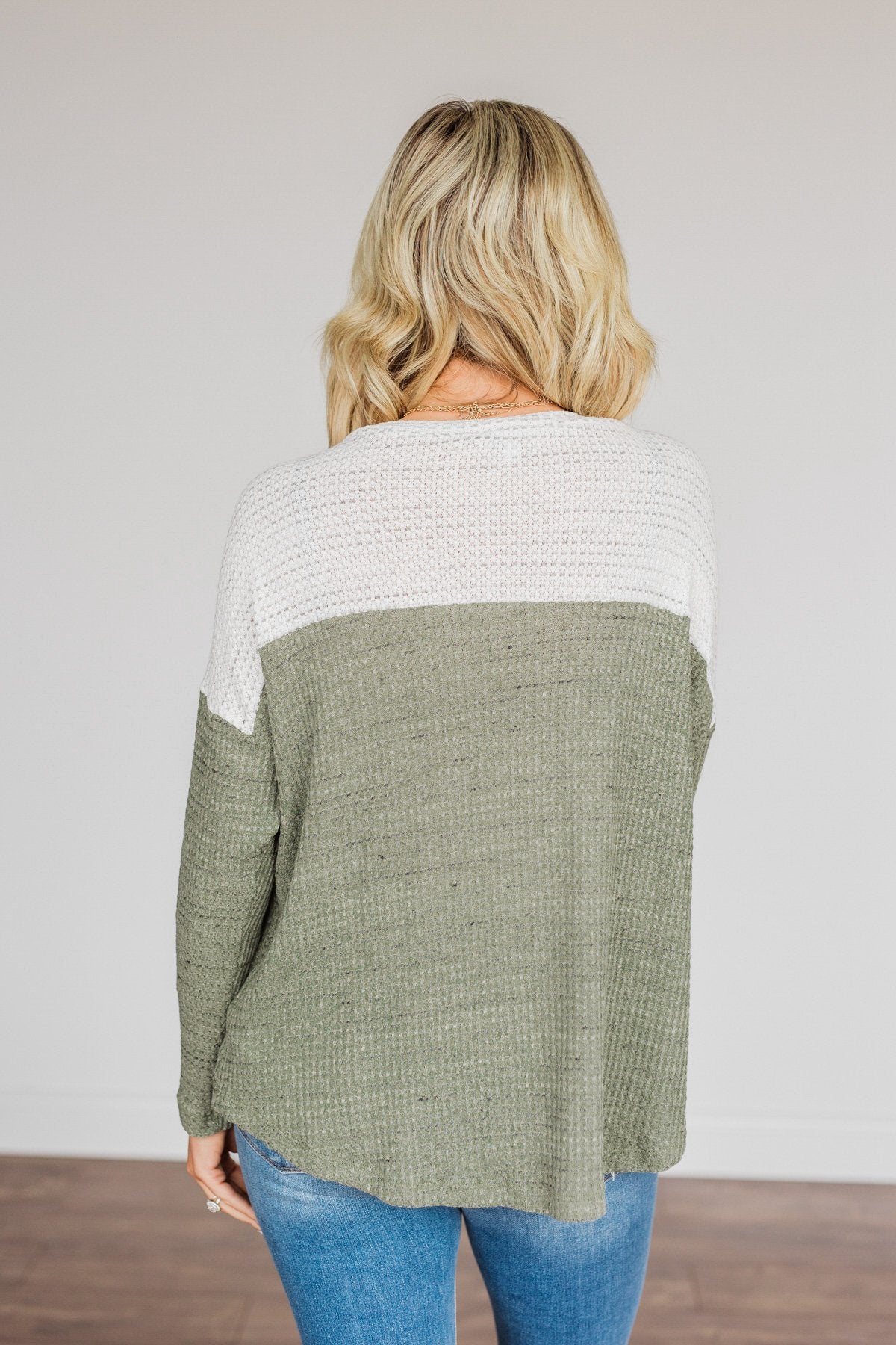 On To Better Things Knit Long Sleeve Top- Olive & Ivory