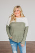 On To Better Things Knit Long Sleeve Top- Olive & Ivory