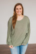 Fashionably Late Dolman Sleeve Top- Olive