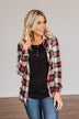 Holiday Feels Plaid Button Down- Red, Ivory & Black