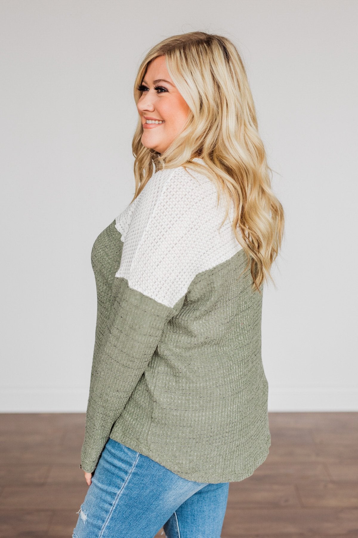 On To Better Things Knit Long Sleeve Top- Olive & Ivory