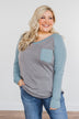 Figure Me Out V-Neck Top- Grey & Blue