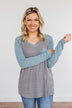 Figure Me Out V-Neck Top- Grey & Blue
