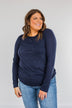 Slowing Things Down Pocket Long Sleeve Top- Navy