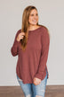 Simple & Cute Long Sleeve Top- Burgundy