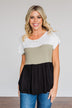Step Aside Short Sleeve Color Block Top- Olive