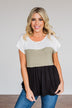 Step Aside Short Sleeve Color Block Top- Olive