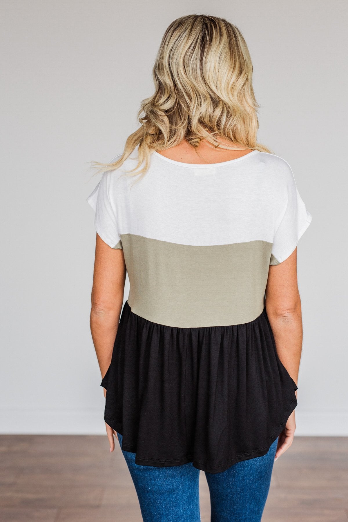 Step Aside Short Sleeve Color Block Top- Olive