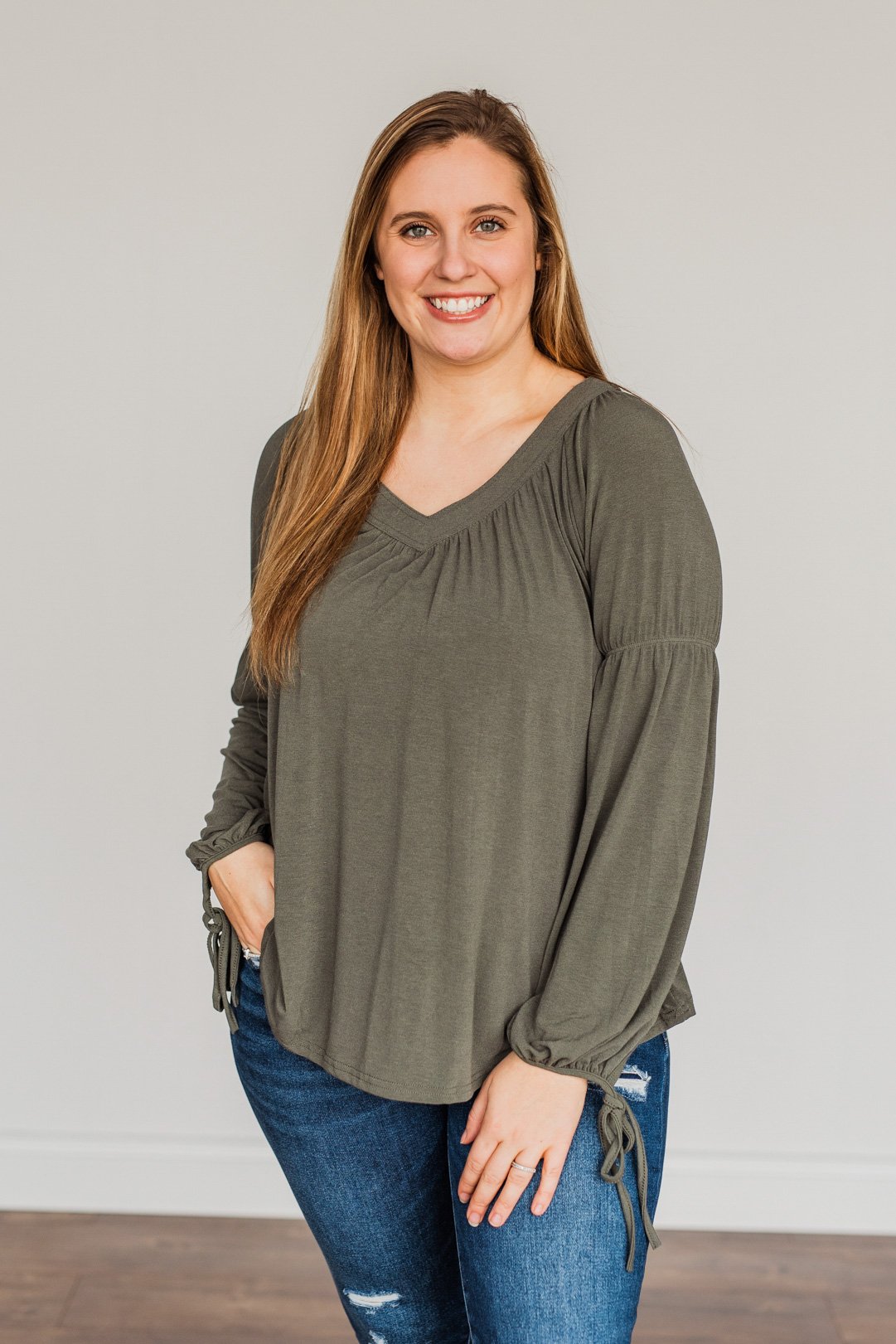 Charming Adventure Long Sleeve Top- Olive