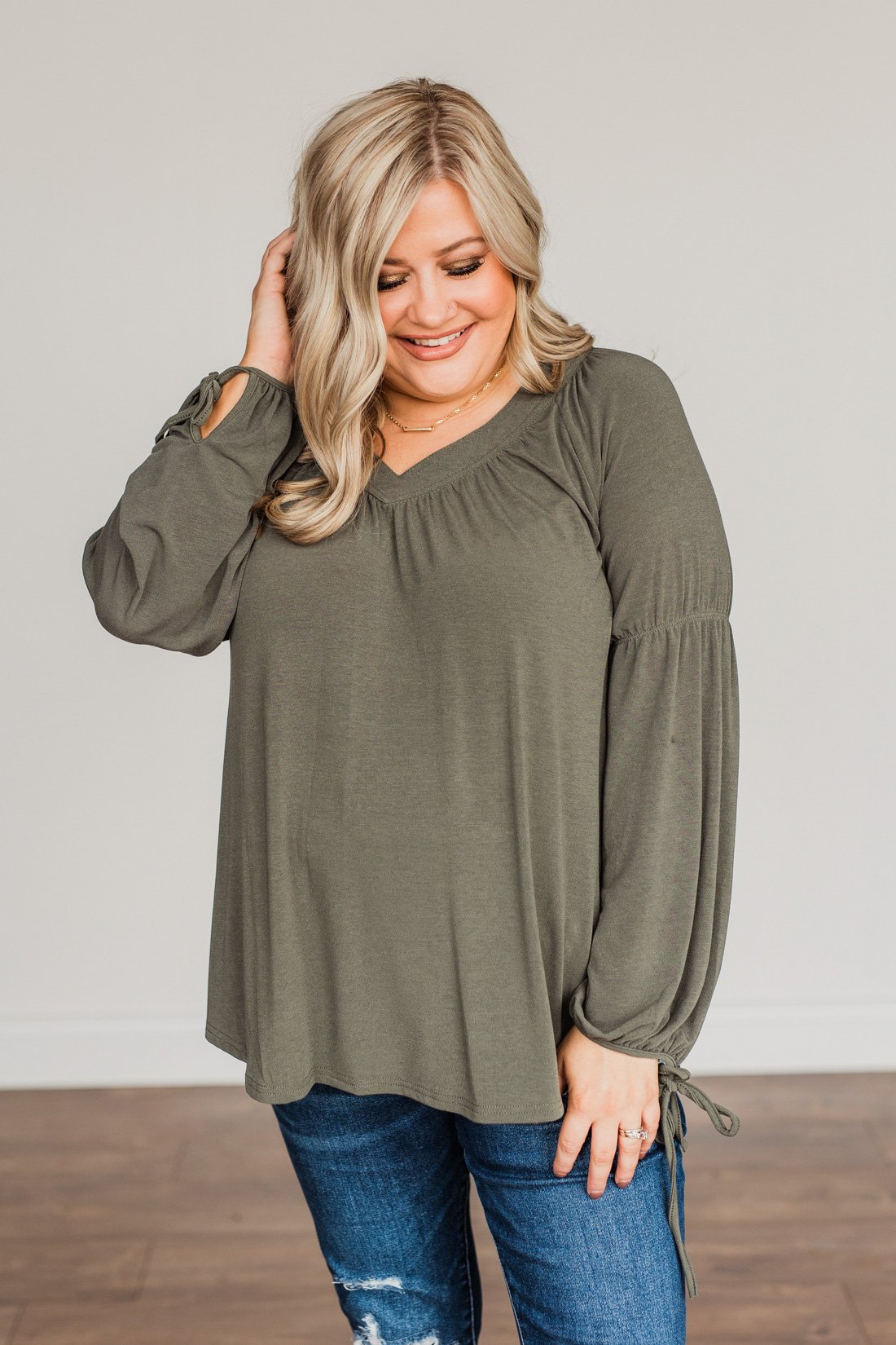 Charming Adventure Long Sleeve Top- Olive