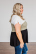 Step Aside Short Sleeve Color Block Top- Olive