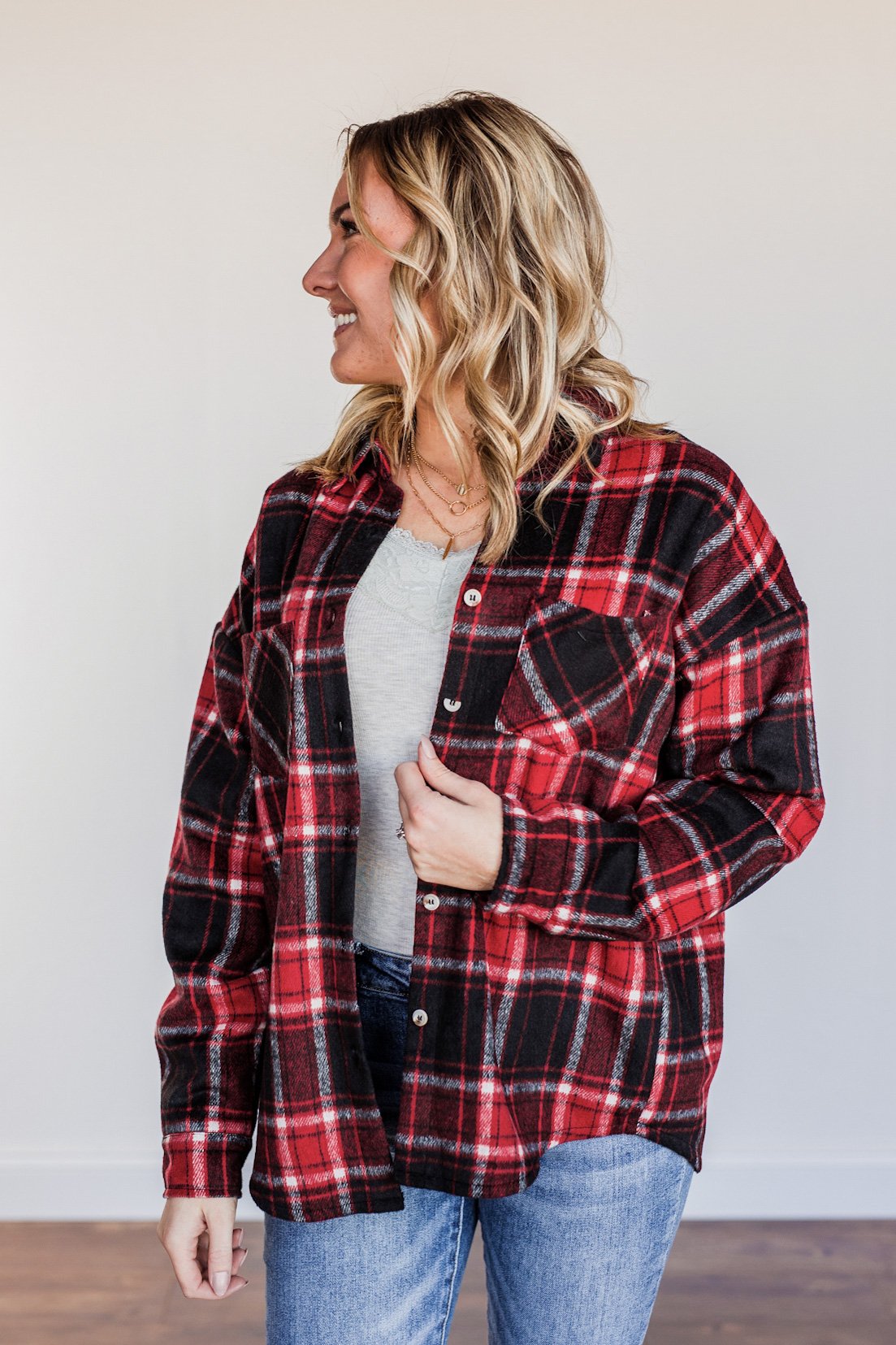 Happiest Of All Plaid Jacket- Black & Red