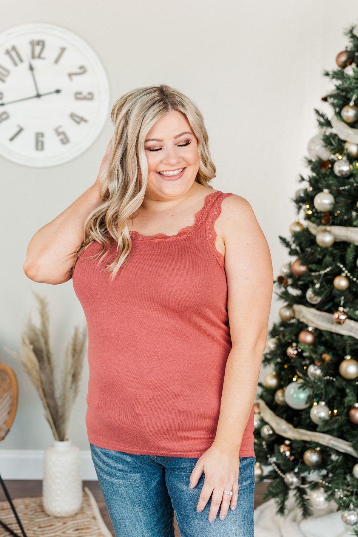 Sweet & Simple Lace Trimmed Tank Top- Marsala