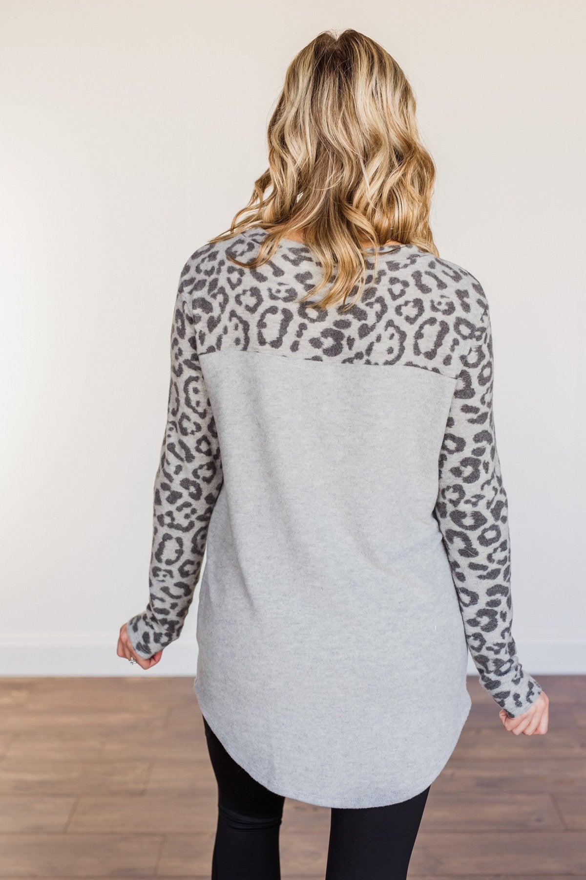 Walk With Pride Leopard Color Block Top- Grey
