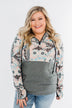 Quarter Zip Damask Hoodie- Grey & Peach Tones