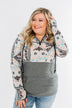 Quarter Zip Damask Hoodie- Grey & Peach Tones