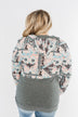 Quarter Zip Damask Hoodie- Grey & Peach Tones