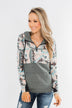 Quarter Zip Damask Hoodie- Grey & Peach Tones