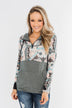 Quarter Zip Damask Hoodie- Grey & Peach Tones
