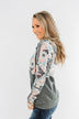 Quarter Zip Damask Hoodie- Grey & Peach Tones