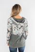Quarter Zip Damask Hoodie- Grey & Peach Tones